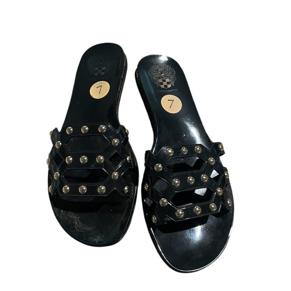 Vince Camuto Black Studded Slide Sandals